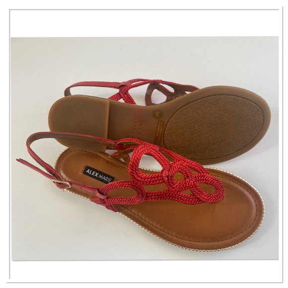 Alex Marie Womens Red Twisted Rope Flat Sandals Shoes - Picture 3 of 4